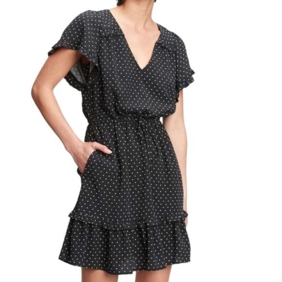 Gap Black & White Flutter Sleeve Mini Short Dress SZ Medium Tall - Picture 4 of 10